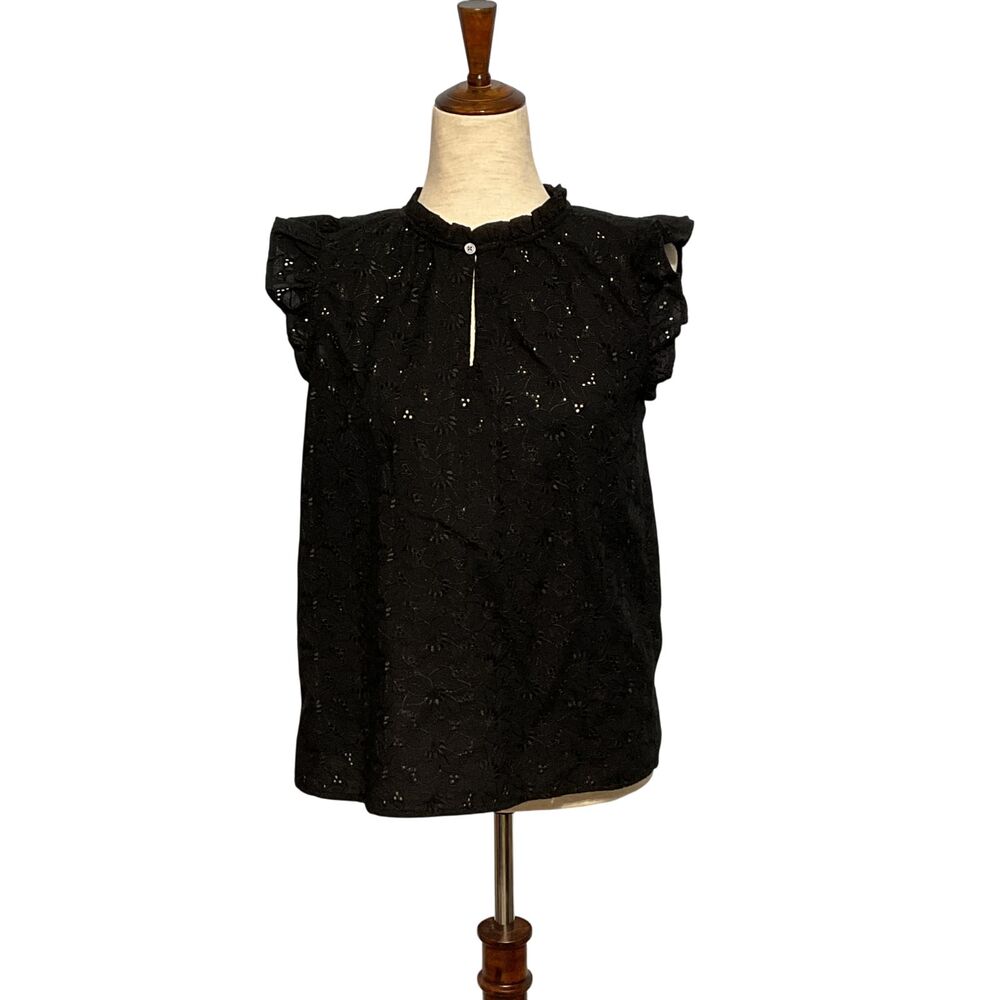 Loft Eyelet Ruffle Split Neck Shell Top Medium - image 2